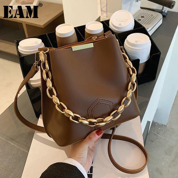 

shoulder bags [eam] women bucket trick chains pu leather flap personality all-match crossbody bag fashion tide 2021 18a1244
