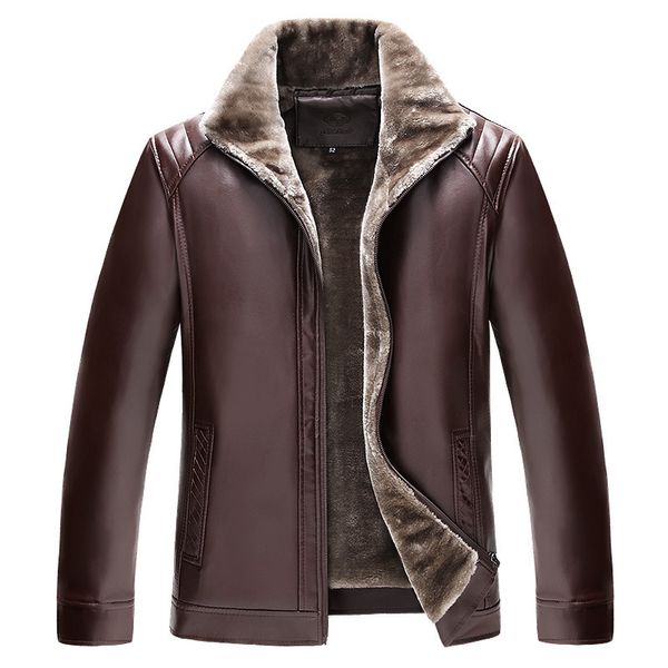 

male winter plus thick velvet skin a lapel smart warm jacket of men leather jackets coats s80d, Black