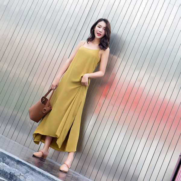 

cool wind loose show thin one line collar off shoulder split holiday suspender dress women summer new style, Black;gray