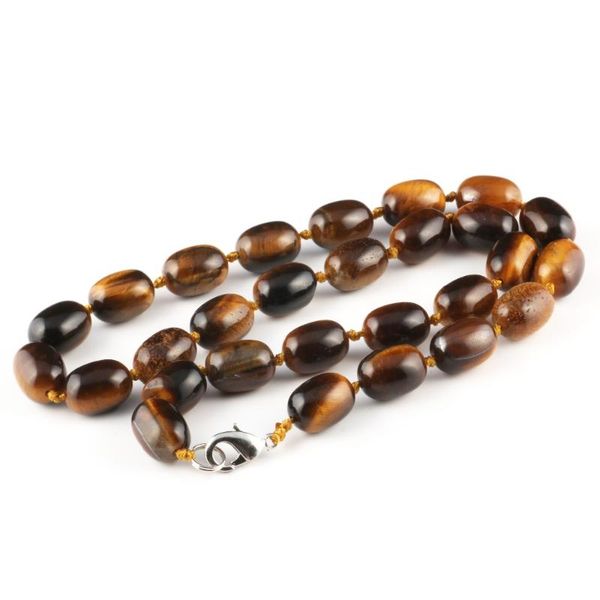 

pendant necklaces natural stone beads tiger eye necklace 10x14mm 21colors quartz choker birthday gift, Silver