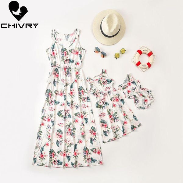 

new 2020 mother daughter dresses sleeveless floral print dress mom and daughter sundress family matching clothes1, Blue