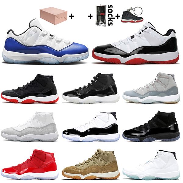 

with box low jumpman 11 11s concord bred basketball shoes 25th anniversary metallic silver cap and gown women mens sneakers trainers, White;red
