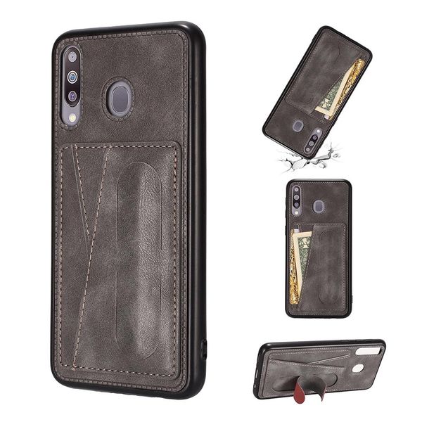 

for galaxy a20s shockproof pc pu protective case with spring holder card slot