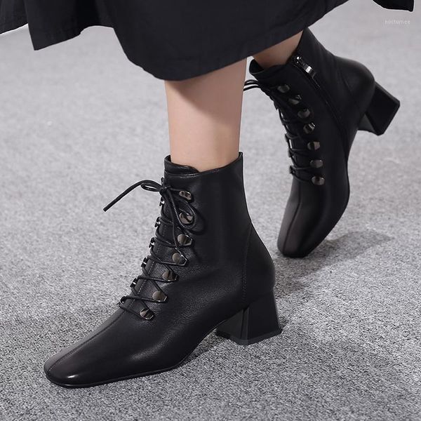 

fashion metal handmade shoes for women genuine leather ankle boots 2020 winter wedding dress shoes woman1, Black