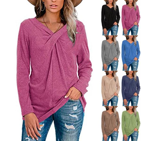 

women's t-shirt tshirt women 2021 spring solid long sleeve loose tee casual shirts female collar knot breathable pullover sweatshirt c, White
