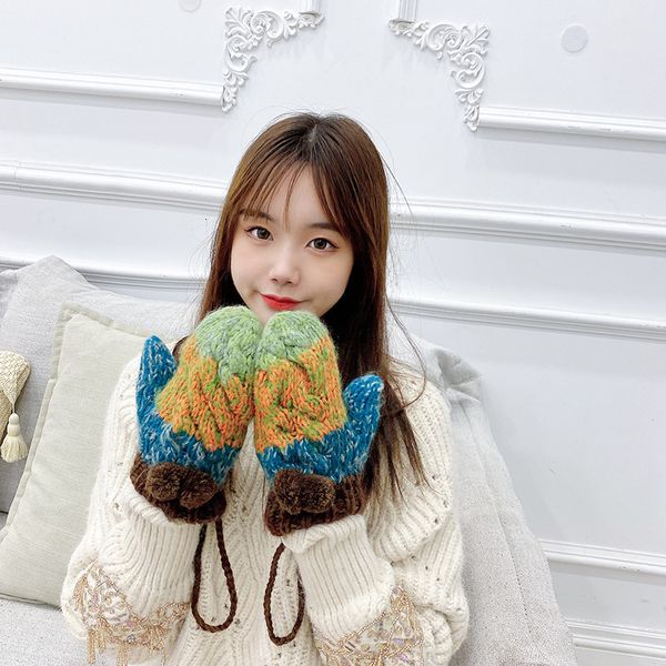 

glove girl winter plush student winter cold proof and warm lovely cycling lady mitten girl student, Blue;gray