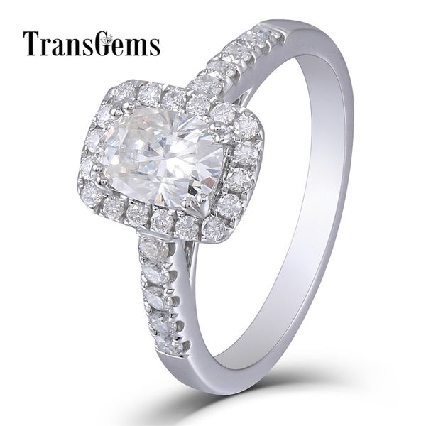 

transgems halo cushion cut solid gold engagement ring center 1ct 5x7mm gh color 14k 585 white gold wedding ring y200620, Slivery;golden