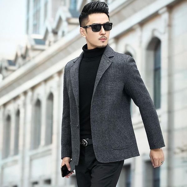 

manual double coat middle-aged male 2020 new winter men's wool coat suits brought the cloth suits, Black