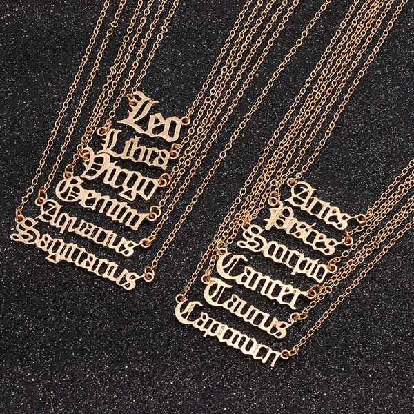 

2020 creative letter zodiac constellation necklaces custom stainless steel old english necklace birthday jewelry gifts