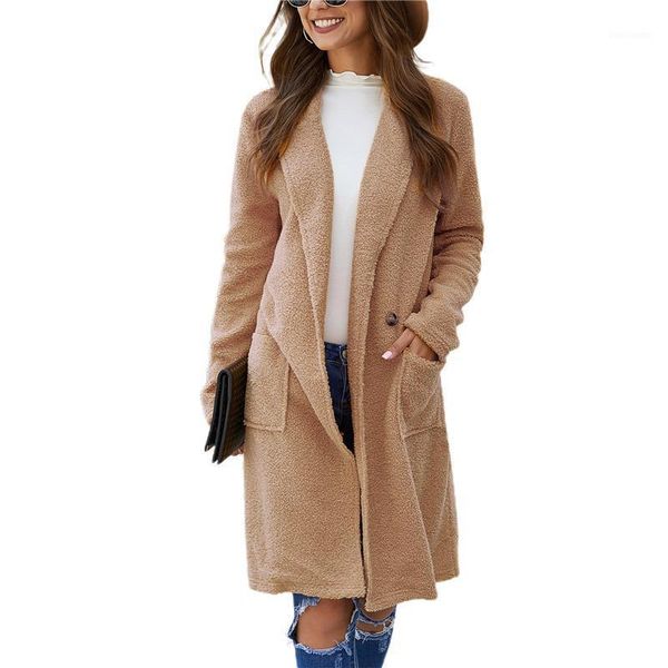 

women's winter solid long wool coat streetwear 2020 ladies trench korean fashion female loose warm clothes windbreaker1, Black