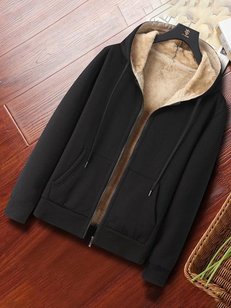 

men zip up drawstring hooded winter coat x2vu#, Black;brown