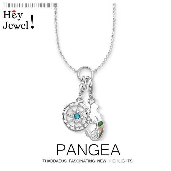

chains charm necklace compass & mermaid,2021 winter fashion jewelry europe 925 sterling silver bijoux ocean gift for women girls