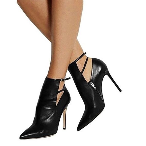 

new 2020 genuine ankle stiletto high heels luxury boots pointed to spring summer boot shoes tl-a0229 b4va, Black