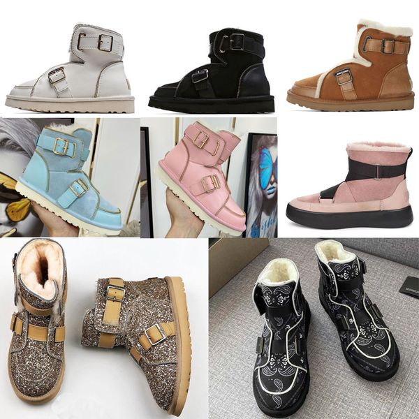 

2021 australia mini women platform designer womens buckle motorccle boot girls bailey bow australian winter fur snow short locomot t5qq#, Black