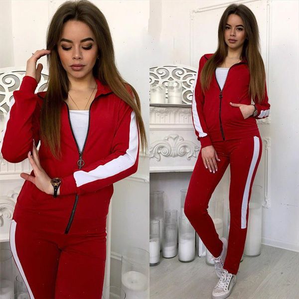 

two piece set solid color side striped and pants suit tracksuit women autumn clothes casual sportswear outfits womens sets, Gray