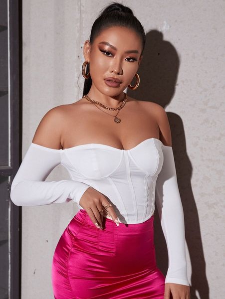 

petite off shoulder curved hem bustier g0ew#, White