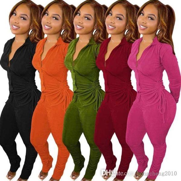 

2022 women two piece pants spring set designer lapel neck single breasted long sleeve cardigan trousers pleated drawstring suit, White