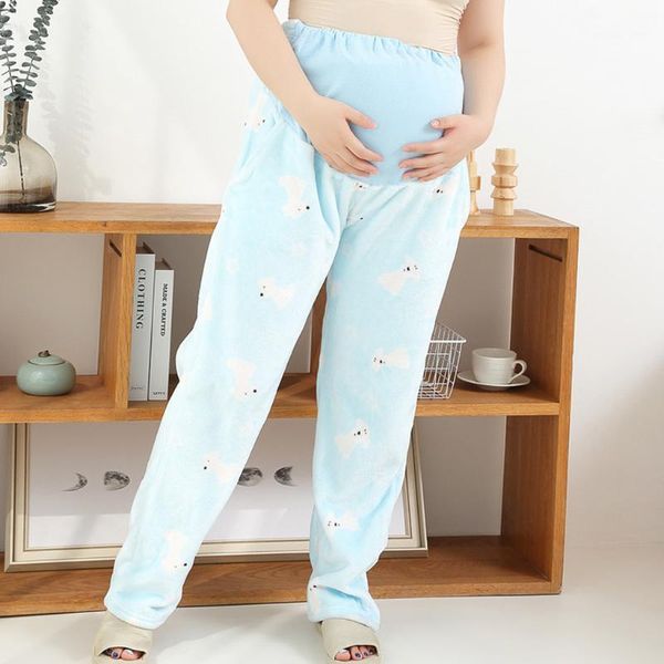 

maternity bottoms pregnant pants winter solid color cartoons prints warm legging loose soft adjustable trousers for pregnancy1, White