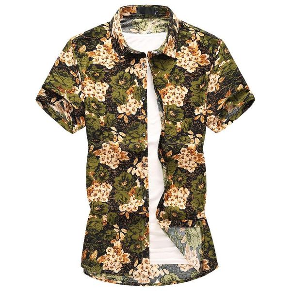 

men's casual shirts fashion floral men shirt dyed fabric hawaiian hip hop blouse short sleeve summer red green, White;black