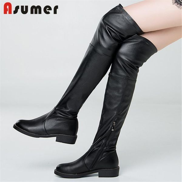 

boots asumer 2021 arrival thigh high women round toe zip autumn winter slim stretch fashion prom shoes ladies1, Black