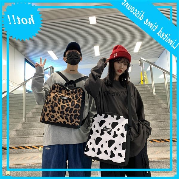 

single shoulder 2020 new fashion trend leopard backpack korean style dual purpose female college student postman bag