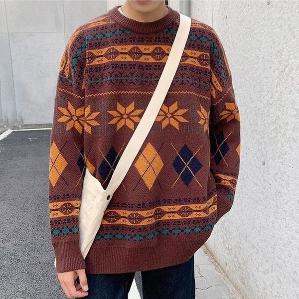

men's sweaters fall and winter men's sweater korean loose casual harajuku round neck pullover oversize christmas sweater1, White;black