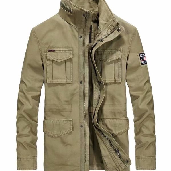 Icpans algodão jeans jaquetas homens longo carrinho colarinho multi-bolso casual casaco militar windbreakers jaqueta plus size xxxl 4xl 201218