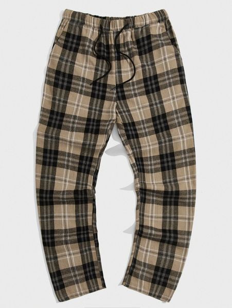 

romwe guys plaid drawstring pants r35c#, Black