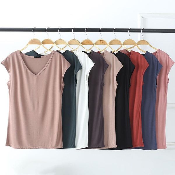 

2020 tshirt women summer sleeveless v-neck vest solid casual t-shirt basic camiseta mujer harajuku t shirt camisas, White