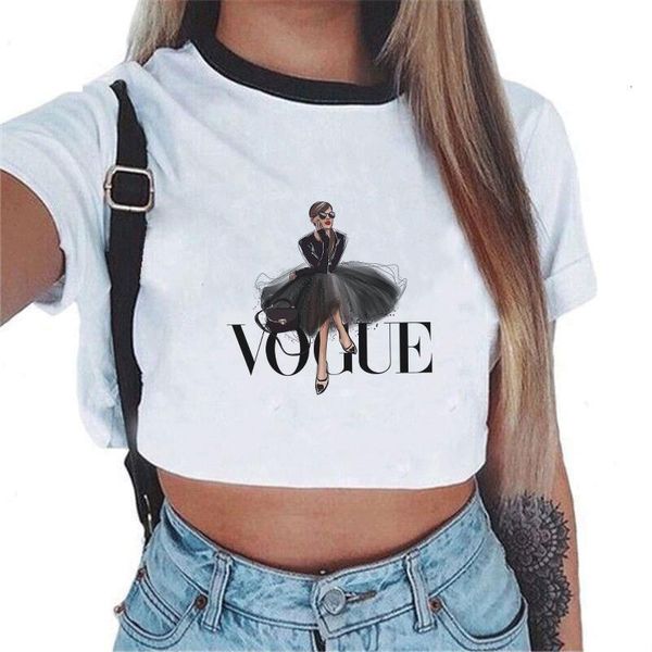 

vogue o-neck short sleeve t shirts womens casual grunge aesthetic tee summer female t shirt funny cute top, White