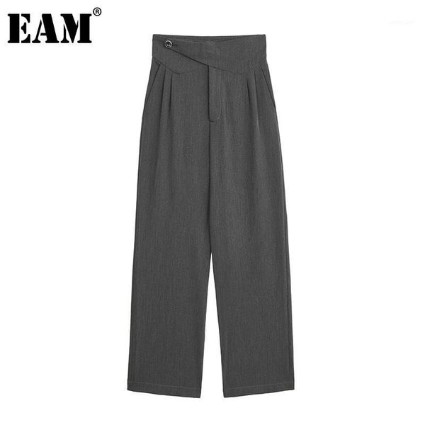 

women's pants & capris [eam] high waist gray pleated split joint long wide leg trousers loose fit women fashion tide spring autumn 2021, Black;white