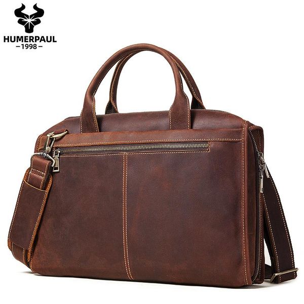 

humerpaul bag crazy horse leather men's briefcase for 14 inch lapbusiness large capicity documents messenger bags travel