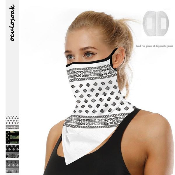 

white totem digital printing summer outdoor sports sunscreen breathable face towel hanging ear triangle scarf new1, Black;gray