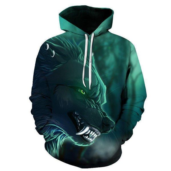 

2019 new design mens hoodies 3d print wolf hoodie man fashion brand casual hoodie sweatshirt hip hop male hoody tracksuit autumn, Black