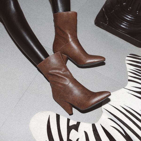 

women's 2021 boots plus size 22-28cm long outer trade retro lateral seam fashion strap 9.5cm tall vxfg, Black