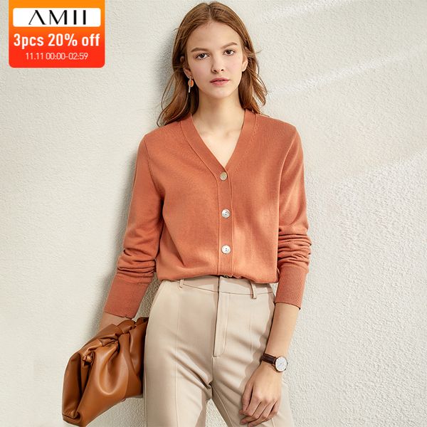 

amii minimalism women autumn winter solid knitted sweater fashion causal vneck full sleeve loose female cardigan 12030003 201111, White;black