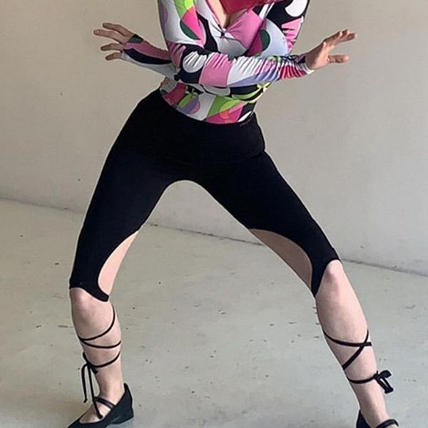 

yoga outfits women's fashion lace up casual high waist pants five-point, White;red