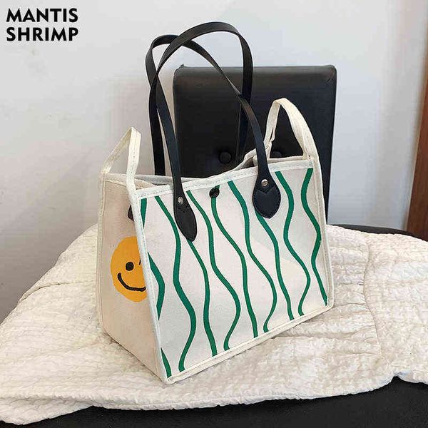 

shopping bags simple fashion large-capacity handbag for ladies striped tote female portable korean style shoulder canvas casual 220307