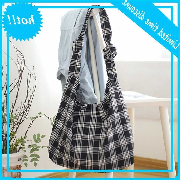 

korean plaid large capacity single shoulder literature and art small fresh portable leisure lazy style shopping bag