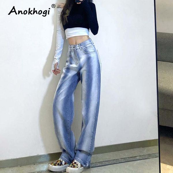 

apricot high-waist slim-fit straight wide-legged jeans new england style all-match solid color casual jeans, Blue
