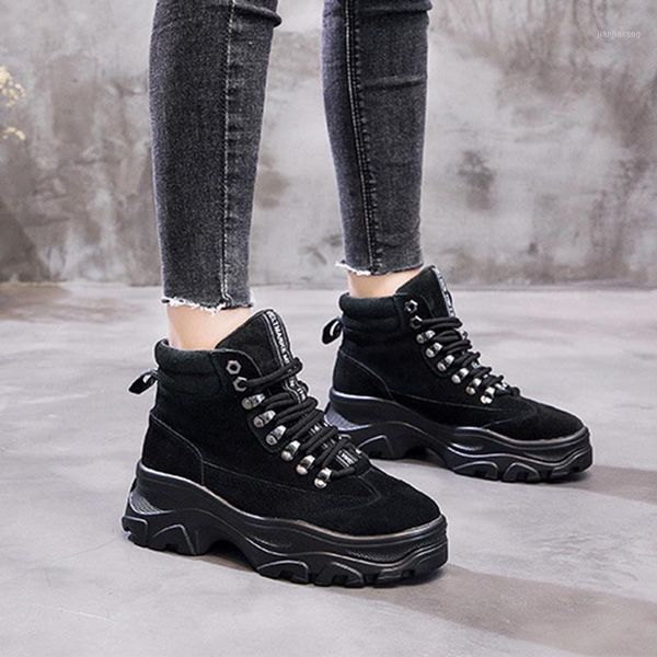 

new winter warm ankle boots female plus velvet women high waterproof platform casual shoes leather boots women's booties1, Black