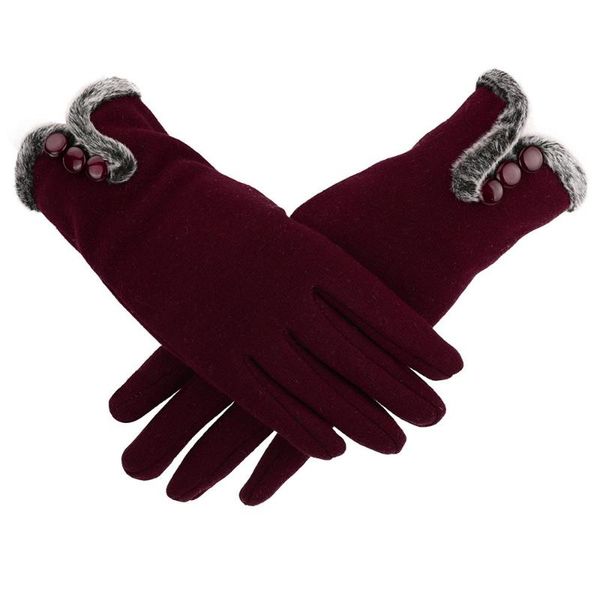 

five fingers gloves female autumn winter non-inverted velvet cashmere full finger keep warm lace women cotton touch screen glove mittens, Blue;gray