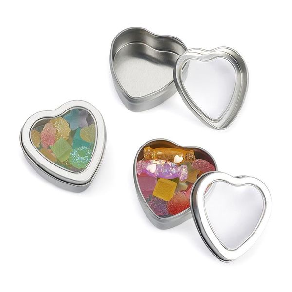 

1 set 18pcs heart shape small tinplate box storage containers for jewelry beads candies with lip and clear window 6.05x6x2.75cm wmtonq