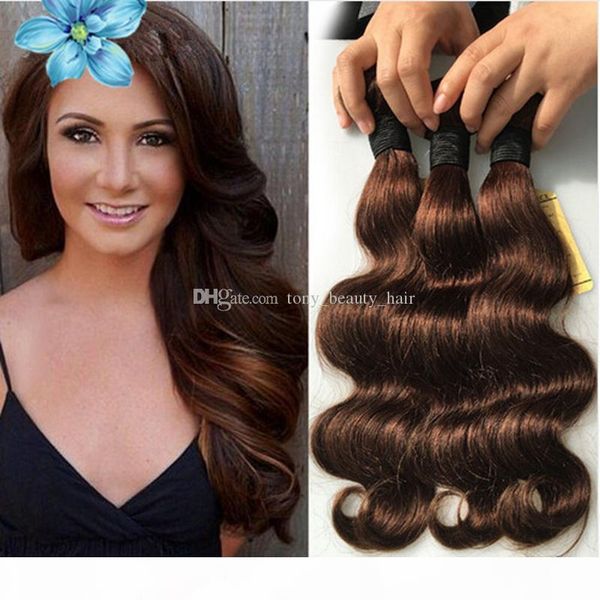

#4 medium brown hair weave 3 pieces lot 8a brazilian human hair extensions weft body wave wavy hair bundles mixed length 10-30'&#, Black