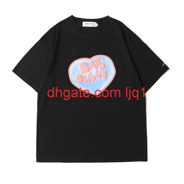 

love print short sleeve t-shirt men's harajuku fashion brand round neck 5-sleeve trend loose sleeve, White;black
