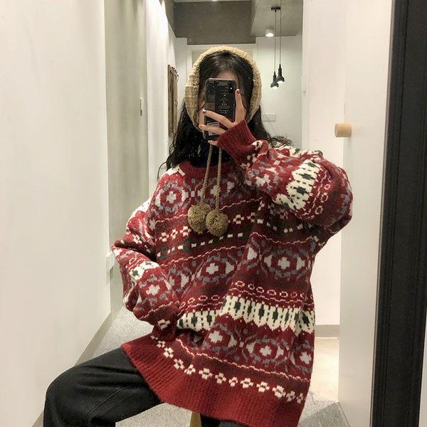 

women's sweaters christmas women outer wear pullover sweater 2021 autumn winter clothes loose red jacquard warm family portrait couple, White;black