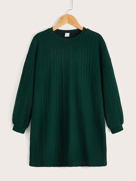 

girls drop shoulder ribbed knit dress she, Red;yellow