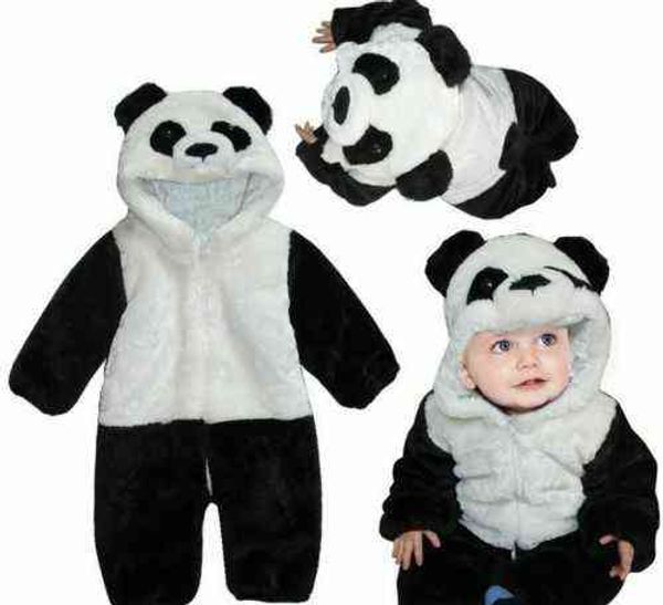 Inverno Bebê Panda Jumpsuits Geral Manga Longa Plush Romper Com Capuz Romper Crianças Menino Menina Escalada Pijamas Roupas Roupas G220223