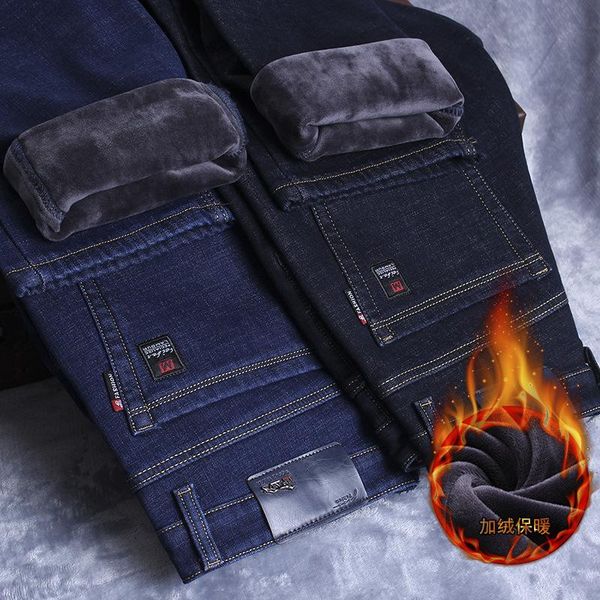 

men's jeans winter loose elastic black high waisted trousers, Blue