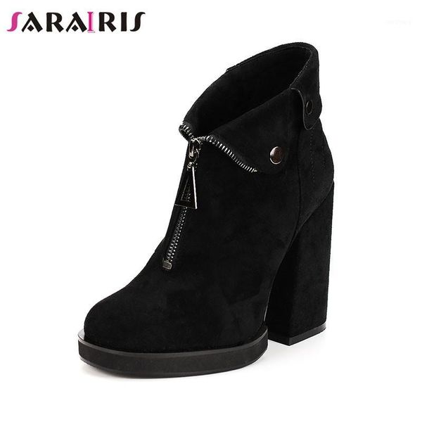 

sarairis new ladies high heels ankle boots women 2019 zip shoes woman casual office spring autumn boots big size 35-411, Black